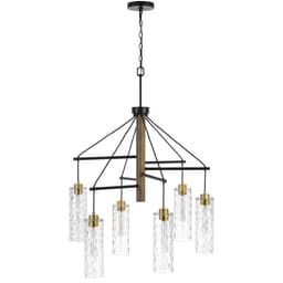 image-60W X 6 Williston Rubber Wood Chandelier With Hanging Textured Glass Shades