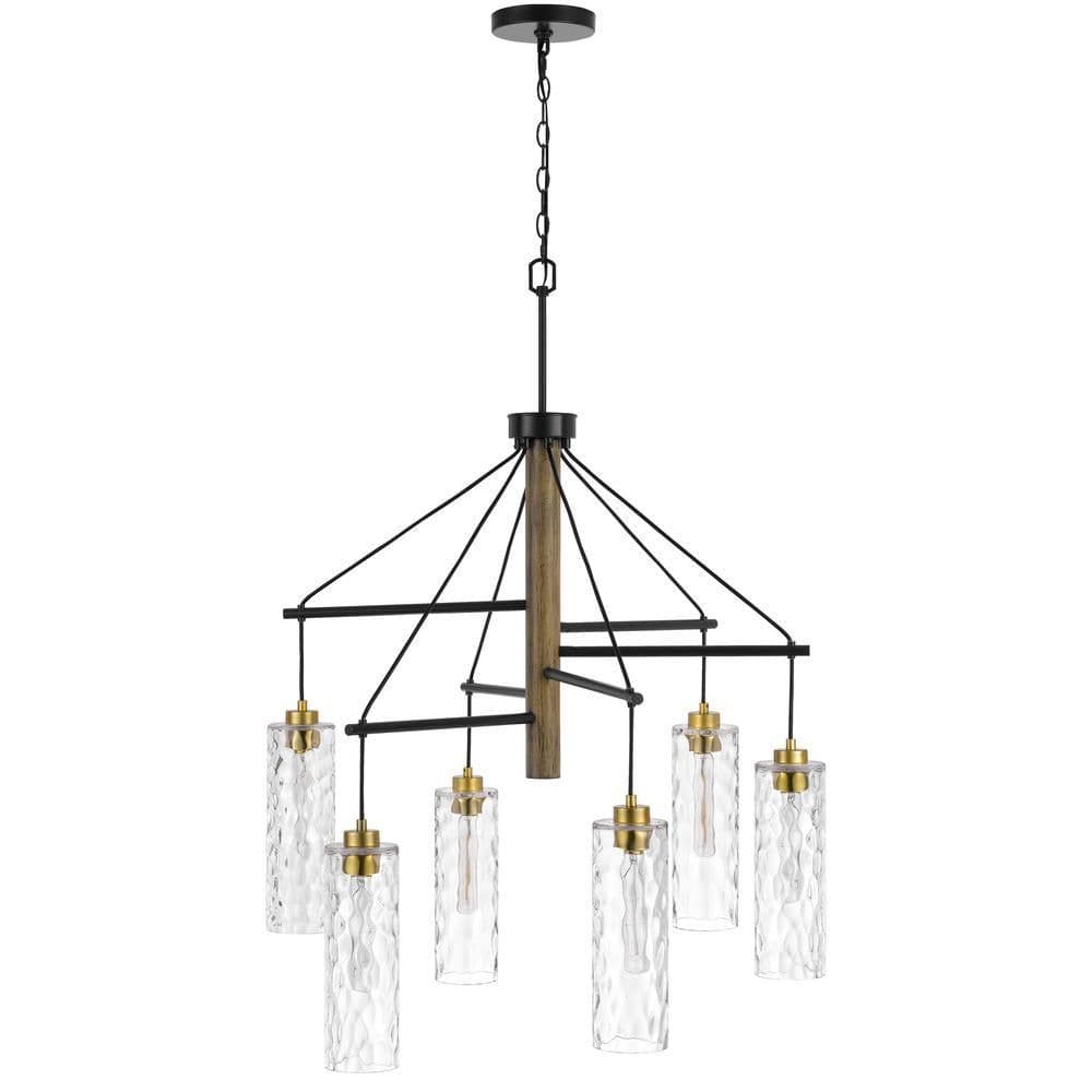 image-60W X 6 Williston Rubber Wood Chandelier With Hanging Textured Glass Shades
