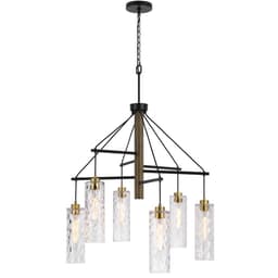 image-60W X 6 Williston Rubber Wood Chandelier With Hanging Textured Glass Shades