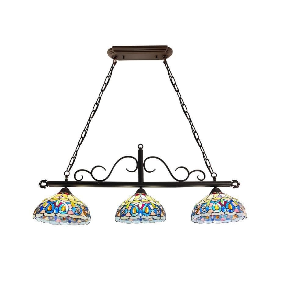 image-CHLOE Lighting SERENITY Victorian Tiffany-Style Dark Bronze 3 Light Island Pendant 45" Wide