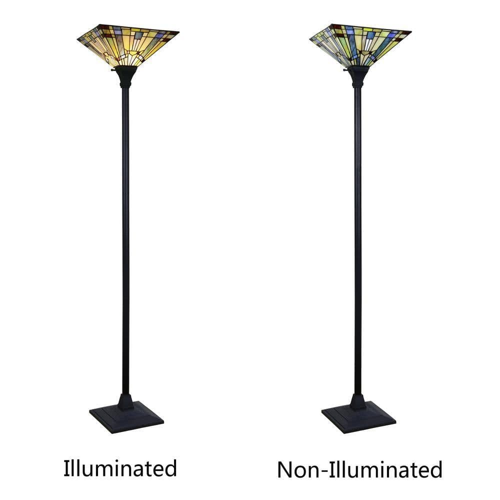 image-CHLOE Lighting KINSEY Tiffany-Style Blackish Bronze 1-Light Mission Torchiere Floor Lamp 14" Shade