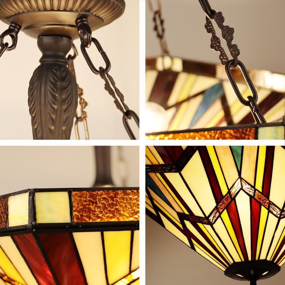 image-CHLOE Lighting VINCENT Tiffany-Style Blackish Bronze 3-Light Mission Inverted Pendant 22" Wide