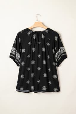 image-Yellow Floral Boho Chic Top - Plus Size Notched V-Neck Short Sleeve