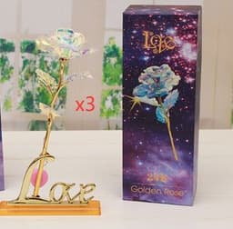 image-24K Luminous Color Gold Rose Flower Set