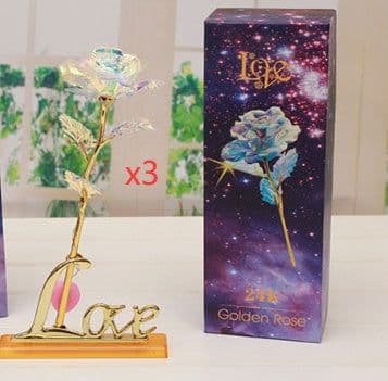 image-24K Luminous Color Gold Rose Flower Set