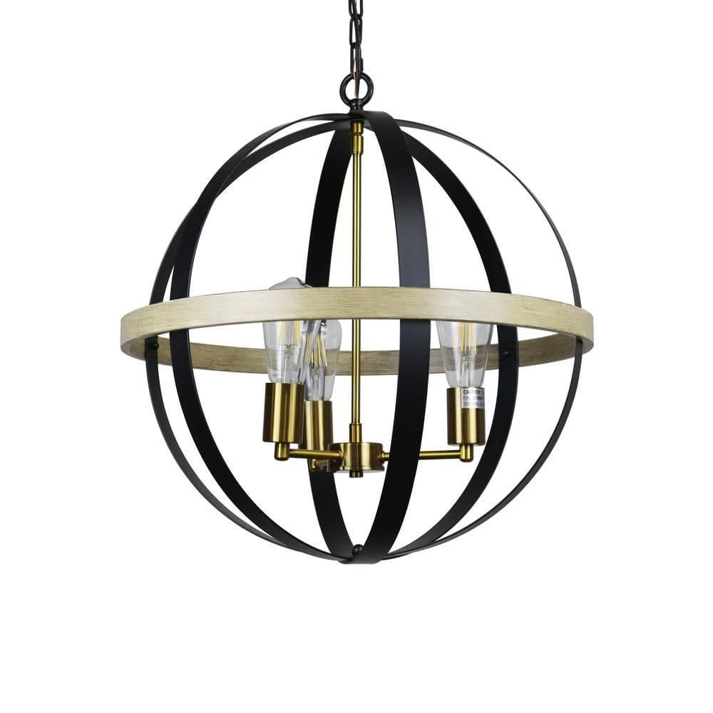 image-CHLOE Lighting ABBOTT Farmhouse-Style Black/Bronze/Wood 3 Light Pendant 20" Wide