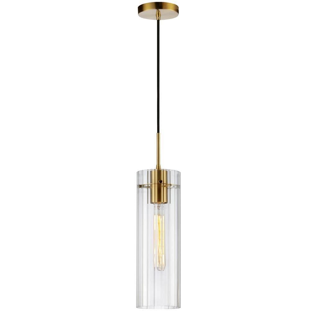 image-1LT Incand Pendant, AGB, CLR Fluted Glass