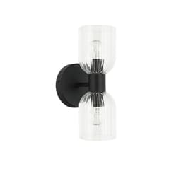 image-2LT Wall Sconce, MB, CLR Ribbed Glass