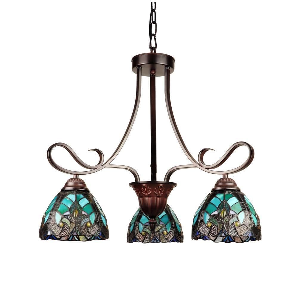 image-Victorian-Style 3-Light Antique Dark Bronze Finish Mini Chandelier 25" Wide