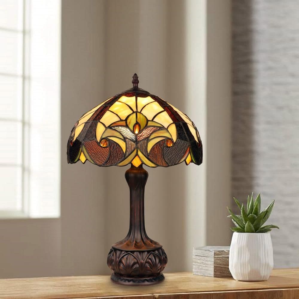 image-Tiffany-Style Antique Dark Bronze 1-Light Victorian Table Lamp 12" Shade