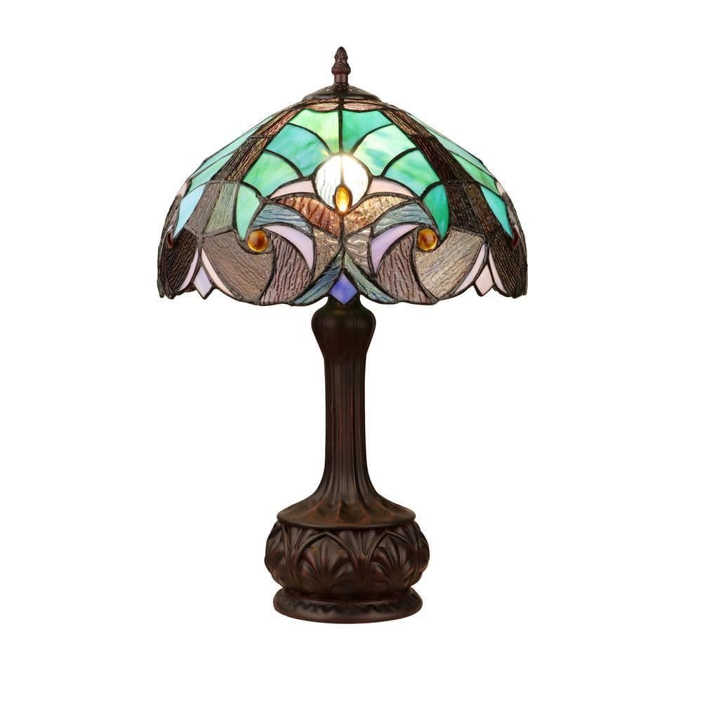 image-Tiffany-Style Antique Dark Bronze 1-Light Victorian Table Lamp 12" Shade