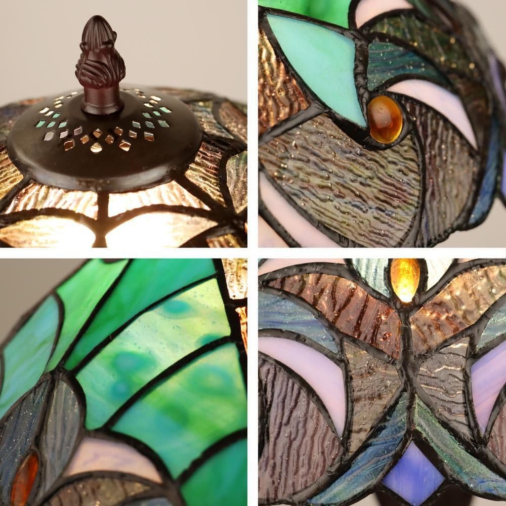 image-Tiffany-Style Antique Dark Bronze 1-Light Victorian Table Lamp 12" Shade