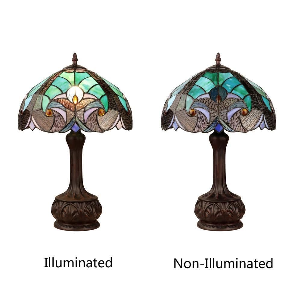 image-Tiffany-Style Antique Dark Bronze 1-Light Victorian Table Lamp 12" Shade