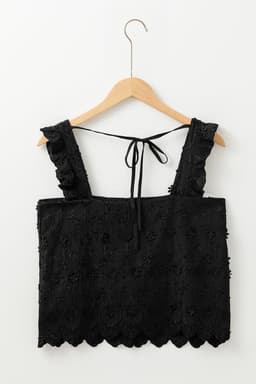 image-Black Floral Embroidered Buttoned Tank Top