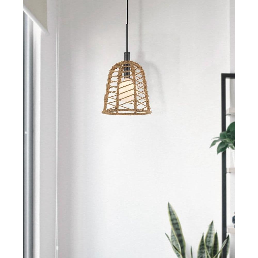 image-Parkton 60W Metal Pendant With Burlap Roped Shade