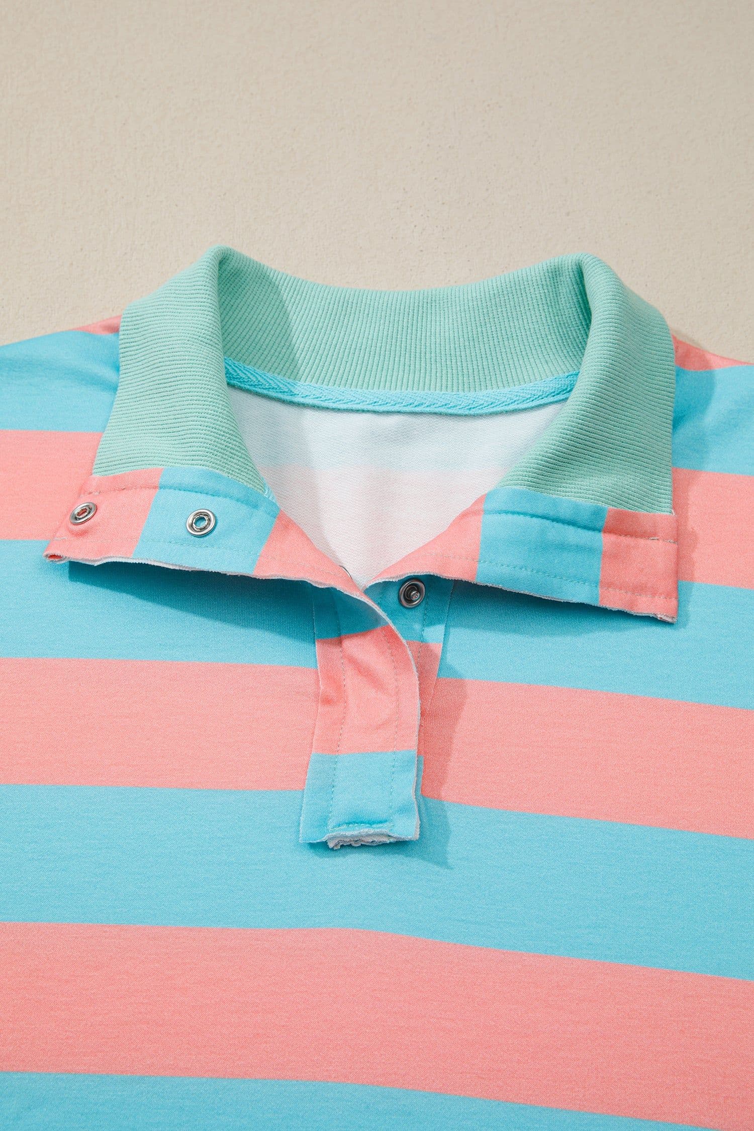 image-Pink Stripe Colorblock Drop Shoulder Pullover Top