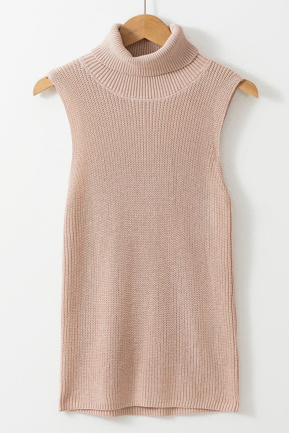 image-Solid Color Turtleneck Knit Tank Top - Oatmeal