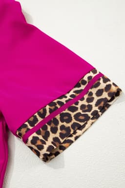 image-Violet Leopard Patchwork Split Neck Blouse
