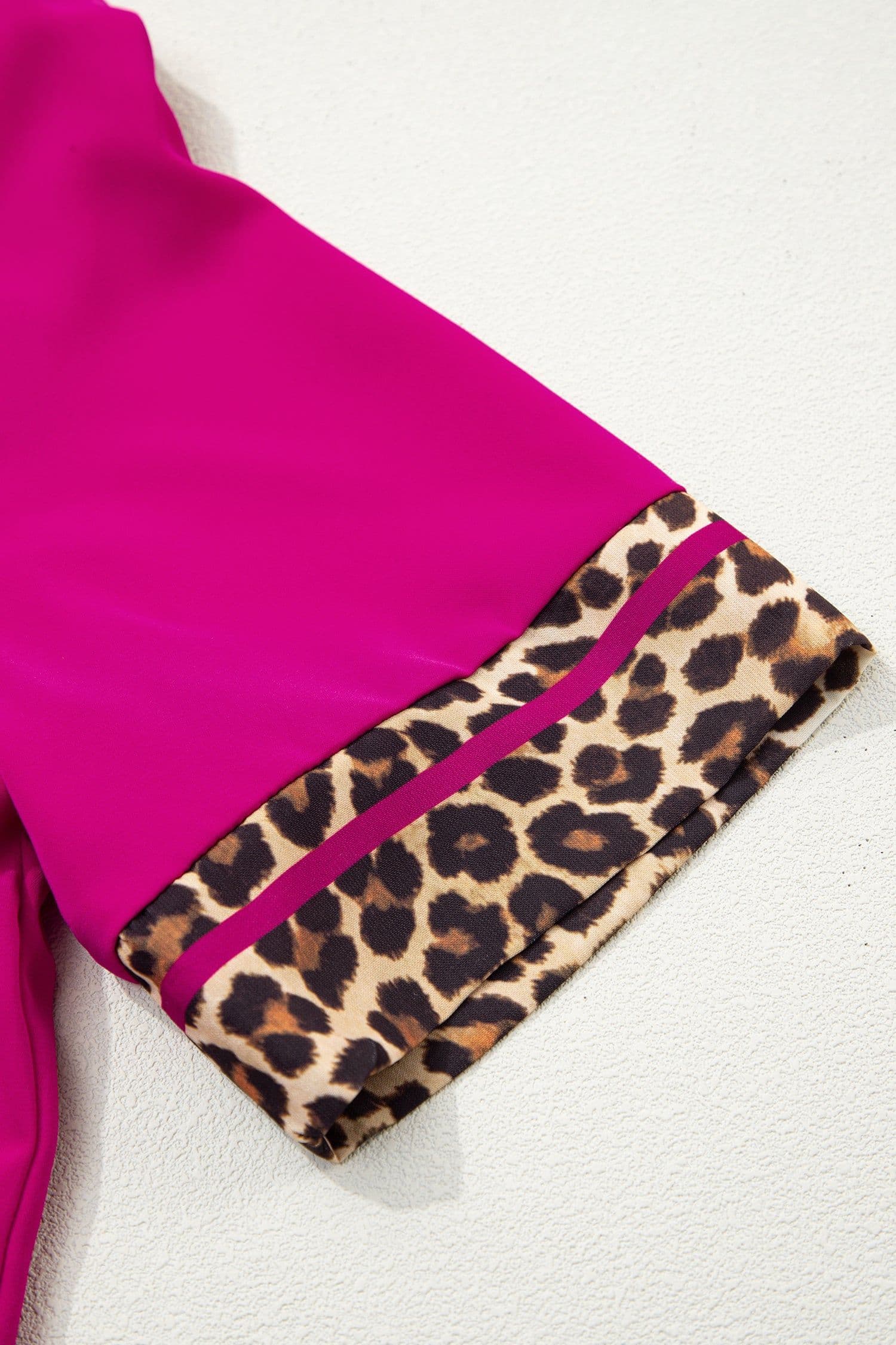 image-Violet Leopard Patchwork Split Neck Blouse