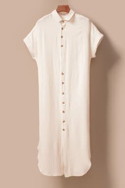 image-Apricot Crinkled Buttons Maxi Beach Dress with Slits