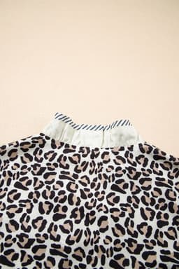 image-Black Leopard Print Blouse - V Neck Short Sleeve