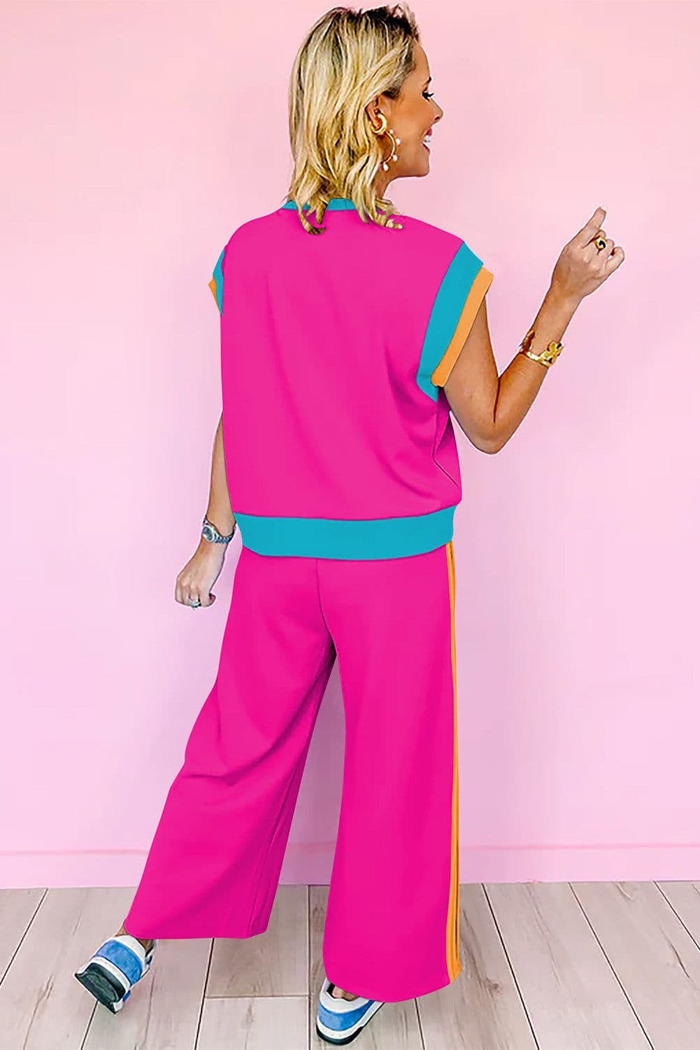 image-Strawberry Pink Color Block Two-Piece Set