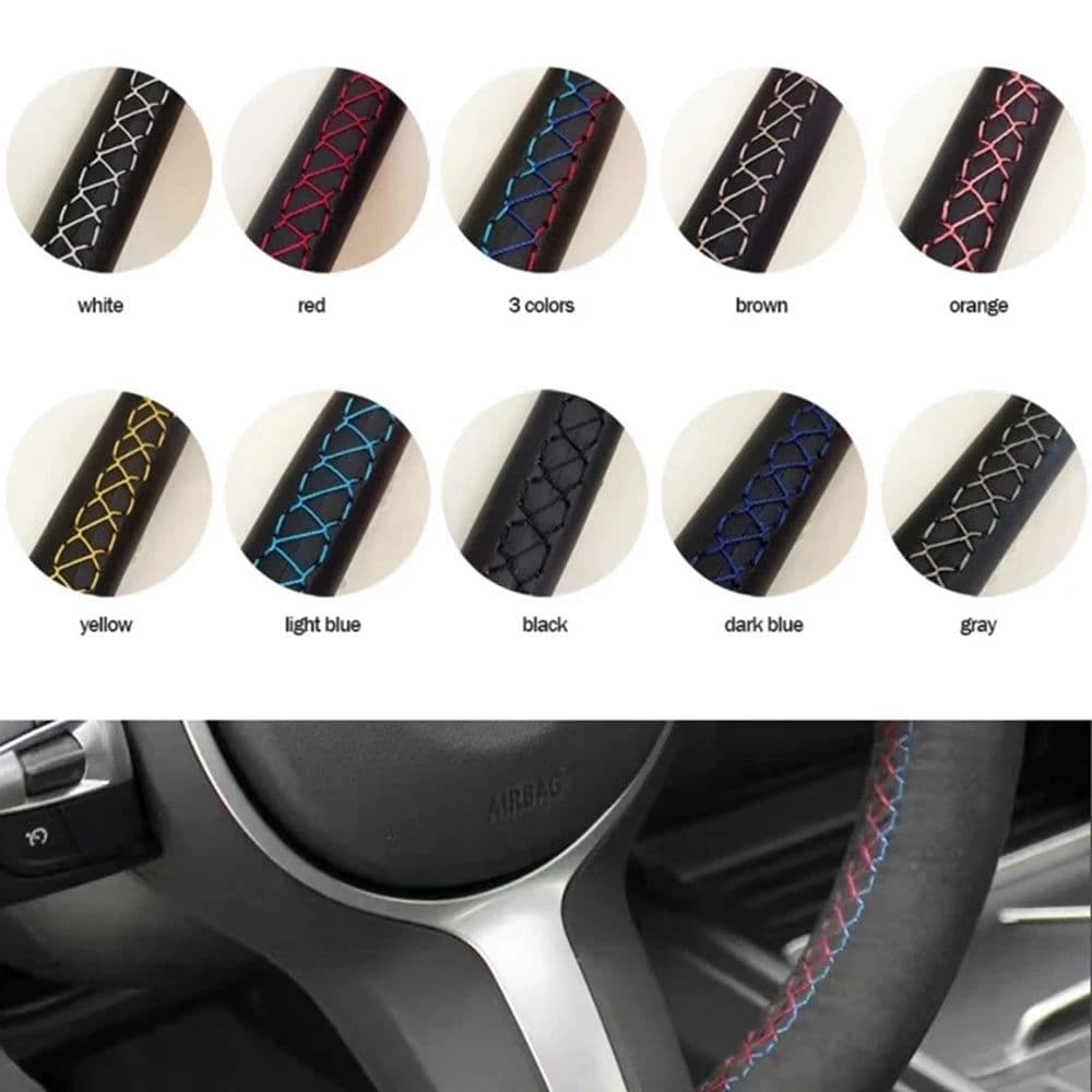 image-Custom Anti-Slip Microfiber Leather Car Steering Wheel Cover For Ford F-150 F-250 F-350 F-450 F-550 F-600 F-650 F-750 2015-2021