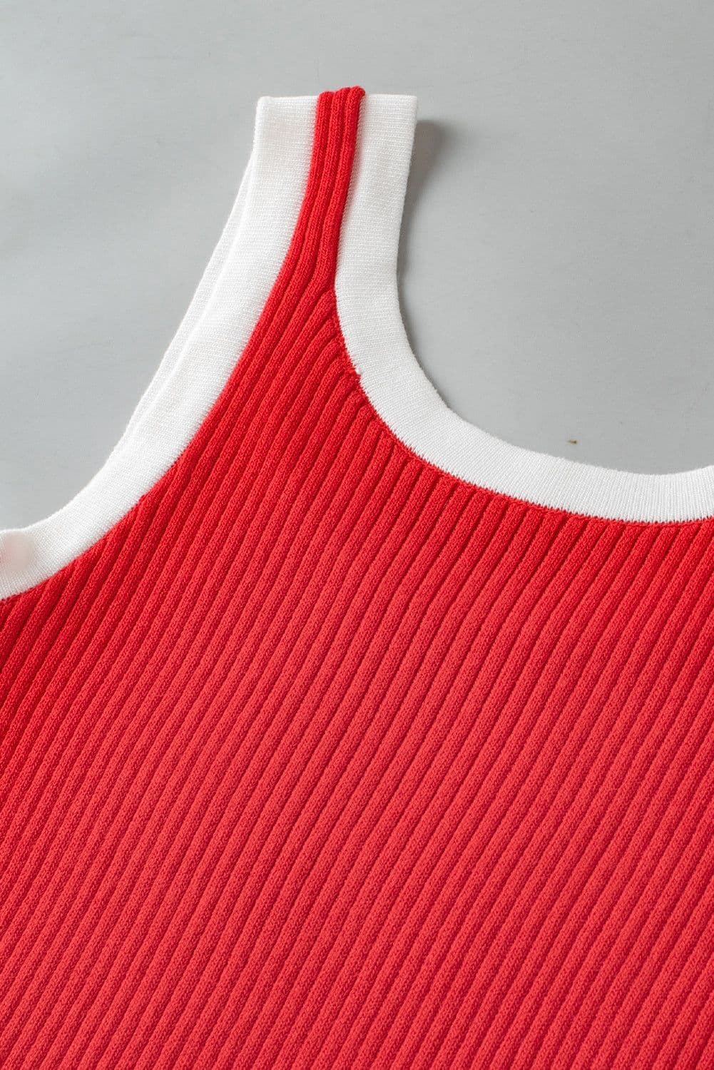 image-Pink Colorblock Edge Ribbed Knit U Neck Tank Top