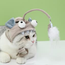 image-New Head Wearing Feather Funny Cat Stick Funny Cat Toy Stick Gray Big Eye Pet Toys Pet Products