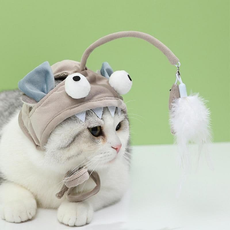 image-New Head Wearing Feather Funny Cat Stick Funny Cat Toy Stick Gray Big Eye Pet Toys Pet Products