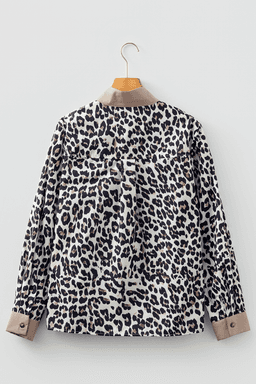 image-Multicolour Leopard Print Contrast Patchwork Cuffs Button Collared Top