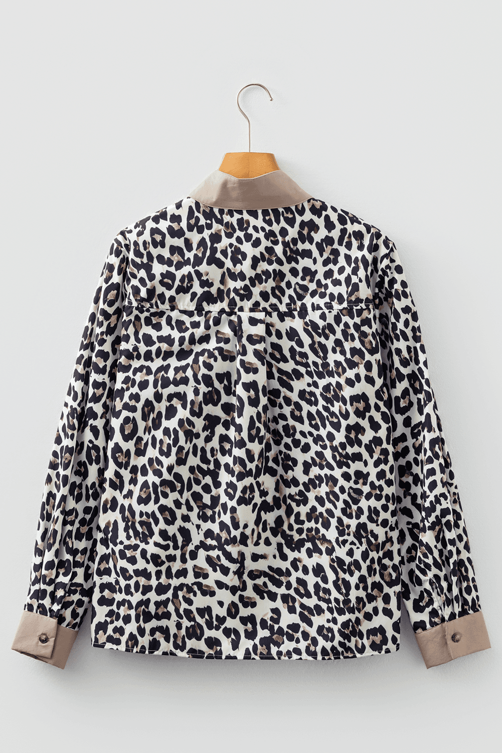 image-Multicolour Leopard Print Contrast Patchwork Cuffs Button Collared Top