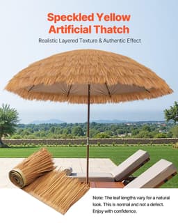 image-VEVOR Toiture en Chaume Artificielle, 0,4 x 5 m, Rouleau de Chaume Style Mexicain, Jupe de Toit de Bar en Cabane, Résistant à la Chaleur, pour Terrasse, Piscine, Plage, Décoration de Fête Hawaïenne