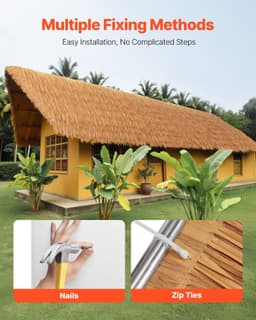 image-VEVOR Toiture en Chaume Artificielle, 0,4 x 5 m, Rouleau de Chaume Style Mexicain, Jupe de Toit de Bar en Cabane, Résistant à la Chaleur, pour Terrasse, Piscine, Plage, Décoration de Fête Hawaïenne