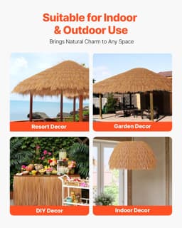 image-VEVOR Toiture en Chaume Artificielle, 0,4 x 5 m, Rouleau de Chaume Style Mexicain, Jupe de Toit de Bar en Cabane, Résistant à la Chaleur, pour Terrasse, Piscine, Plage, Décoration de Fête Hawaïenne
