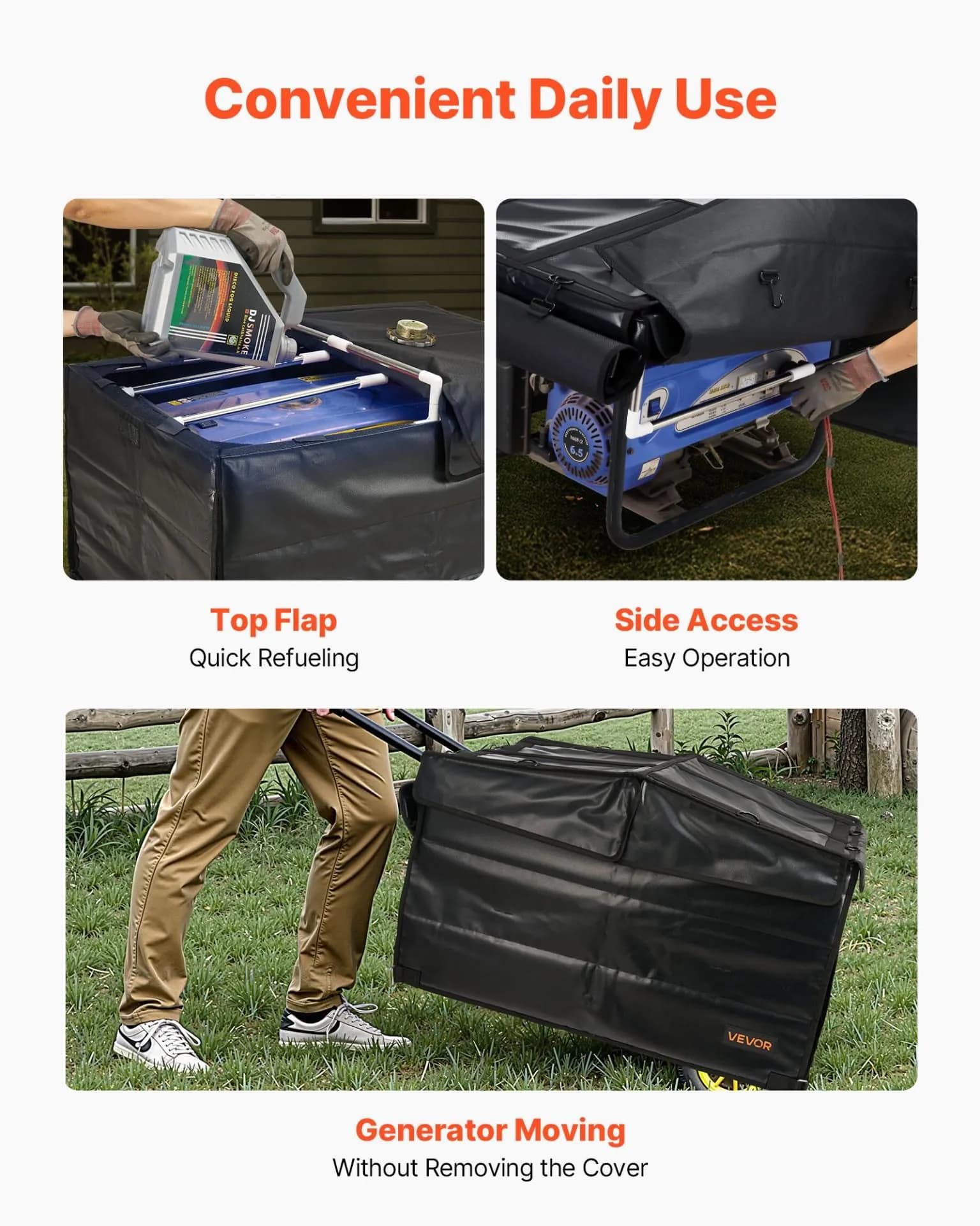 image-VEVOR Generator Cover, 34 x 26 x 21 Inch Waterproof Universal Generator Cover for Most Generators 3500-12000 Watt, Portable Generator Running Cover with Heavy Duty Thicken 420D Oxford Fabric, Black