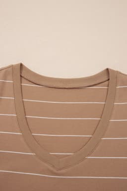 image-Khaki Stripe Casual Short Sleeve Side Slit Maxi T Shirt Dress