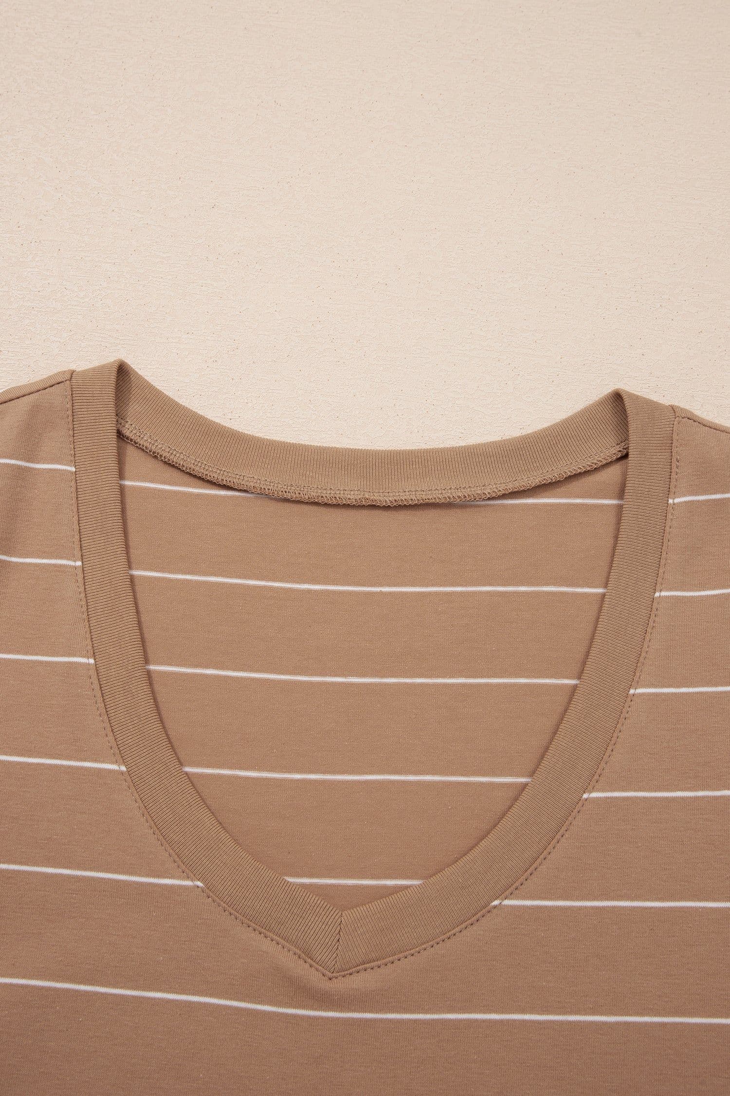image-Khaki Stripe Casual Short Sleeve Side Slit Maxi T Shirt Dress