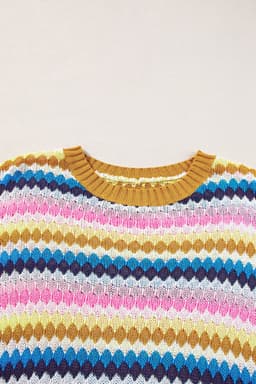 image-Fiery Red Trimmed Ruffle Sleeve Colorful Textured Sweater