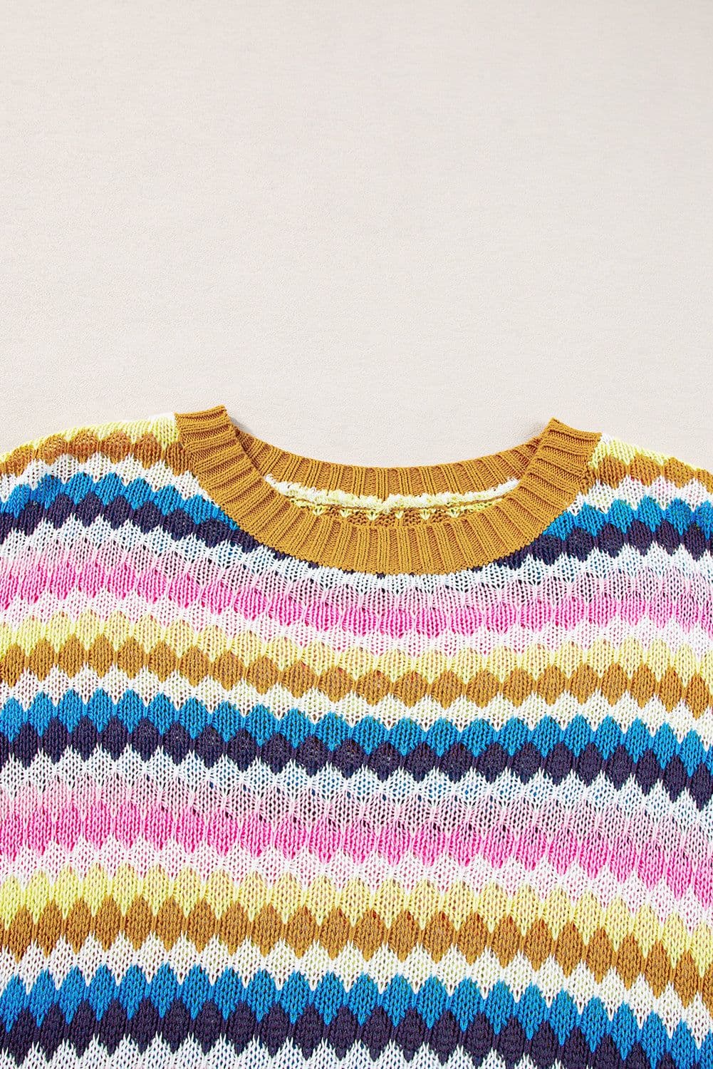 image-Fiery Red Trimmed Ruffle Sleeve Colorful Textured Sweater