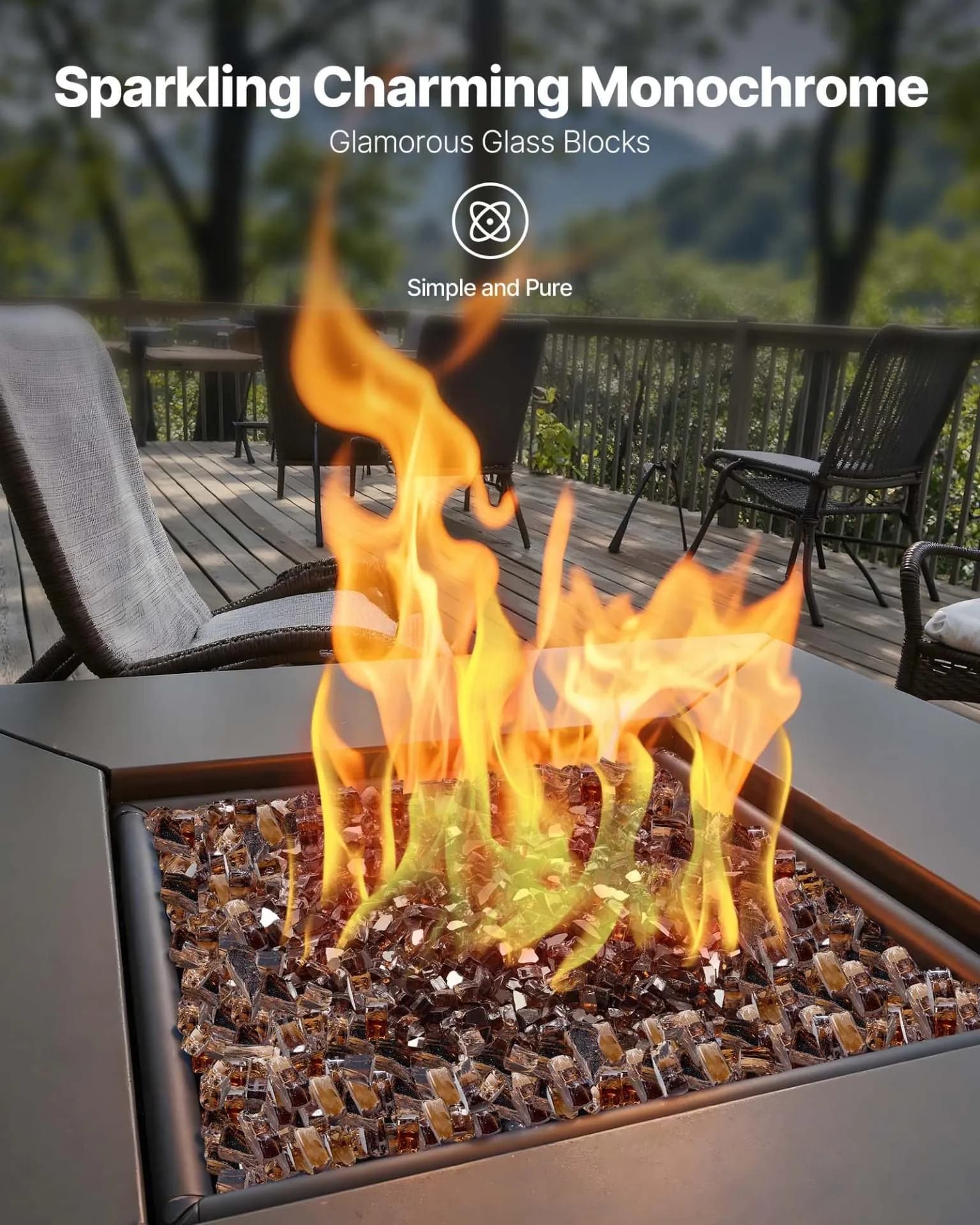 image-VEVOR Fire Glass, 10 LBS / 4.5 KG High-Temperature Resistant Fireplace Rocks, 1/2-Inch / 12.7 mm Reflective & Smokeless Firepit Glass Rock, High Luster Stone Landscaping for Fire Pit Table, Copper