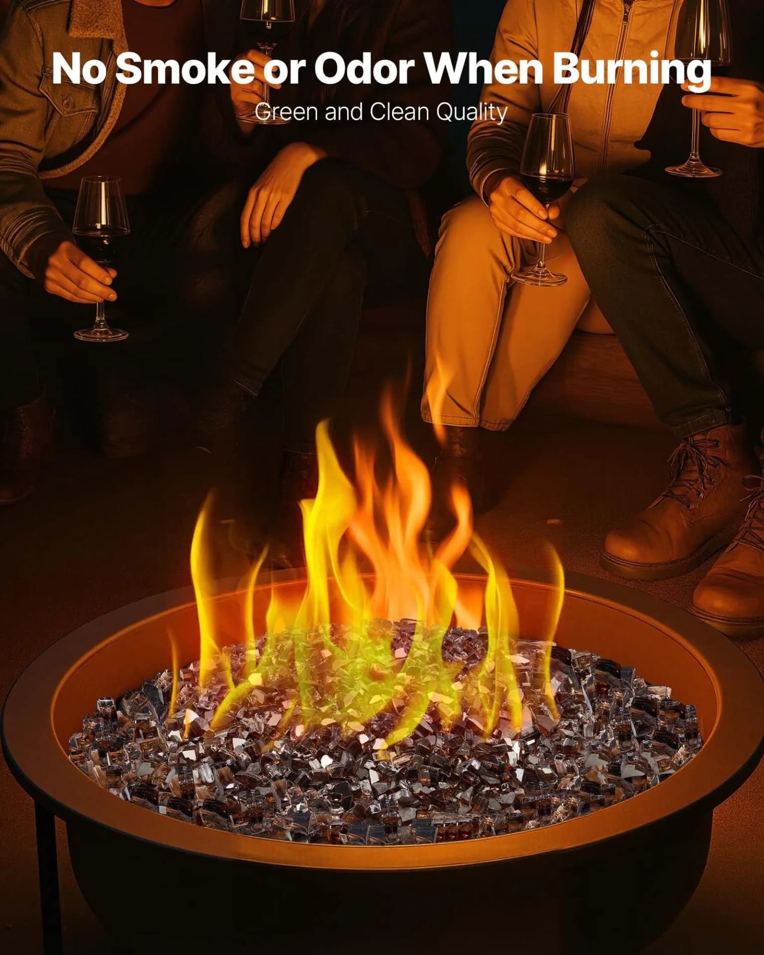 image-VEVOR Fire Glass, 10 LBS / 4.5 KG High-Temperature Resistant Fireplace Rocks, 1/2-Inch / 12.7 mm Reflective & Smokeless Firepit Glass Rock, High Luster Stone Landscaping for Fire Pit Table, Copper