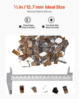 image-VEVOR Fire Glass, 10 LBS / 4.5 KG High-Temperature Resistant Fireplace Rocks, 1/2-Inch / 12.7 mm Reflective & Smokeless Firepit Glass Rock, High Luster Stone Landscaping for Fire Pit Table, Copper
