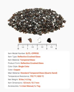 image-VEVOR Fire Glass, 10 LBS / 4.5 KG High-Temperature Resistant Fireplace Rocks, 1/2-Inch / 12.7 mm Reflective & Smokeless Firepit Glass Rock, High Luster Stone Landscaping for Fire Pit Table, Copper