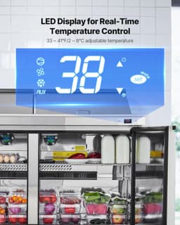 image-VEVOR 60"W Commercial Refrigerator, 15.4 Cu. Ft Sandwich Prep Refrigerated Table, Mega Top Food Prep Fridge with 24 Pans and Cutting Board, Stainless Steel Salad Prep Cooler for Restaurant, Food Truck