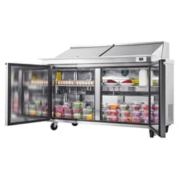 image-VEVOR 60"W Commercial Refrigerator, 15.4 Cu. Ft Sandwich Prep Refrigerated Table, Mega Top Food Prep Fridge with 24 Pans and Cutting Board, Stainless Steel Salad Prep Cooler for Restaurant, Food Truck