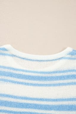 image-Sky Blue Stripe Boxy Fit Wide Sleeve Sweater