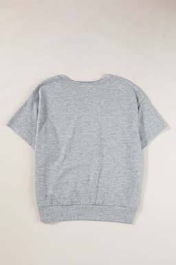 image-Light Grey USA Lettering Patch Notched Neck Loose Tee