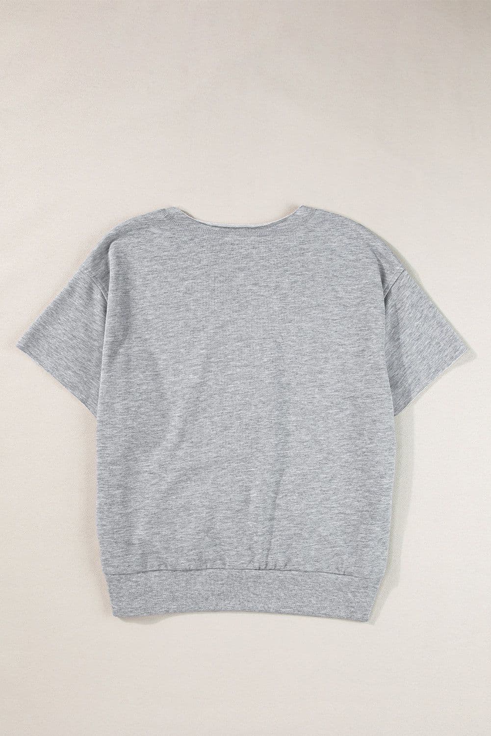 image-Light Grey USA Lettering Patch Notched Neck Loose Tee