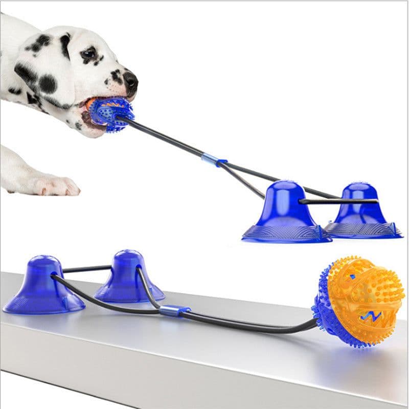 image-Multifunction Double Tug Rope Balls Sucker Toy Dog Molar Bite Toys